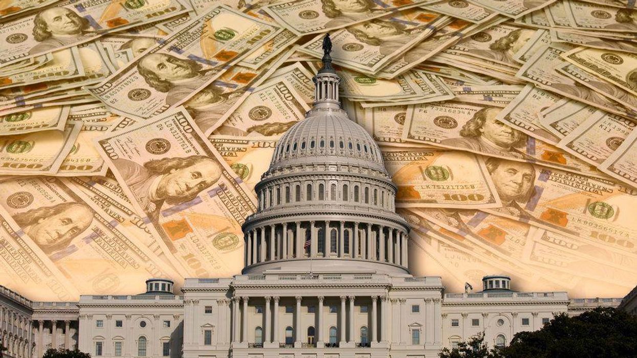 The Capitol on a background of U.S. currency