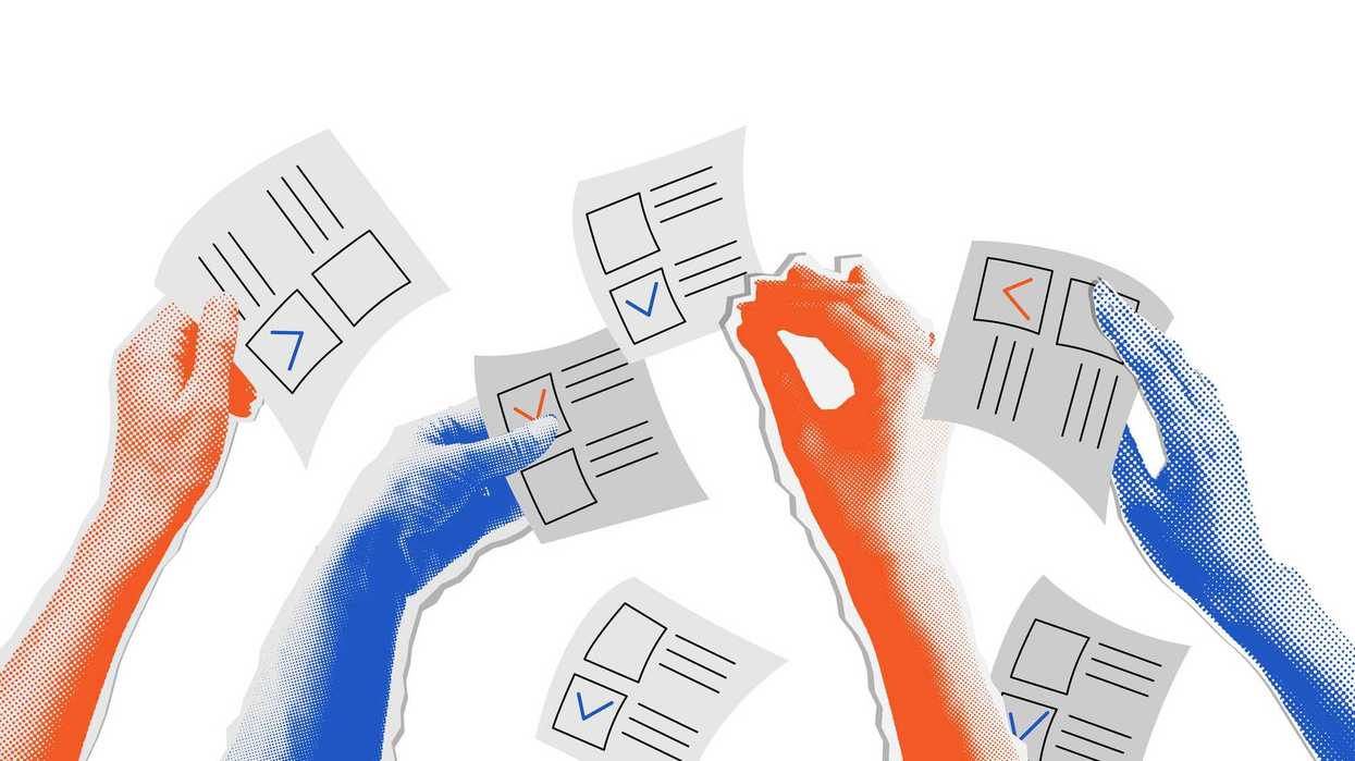 The election voting process, bidding, hands raised up with papers