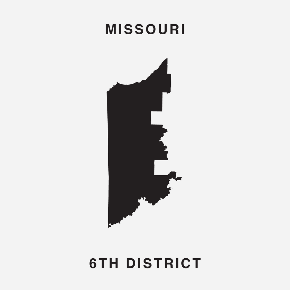 The letter E Ugly Gerry gerrymandering font