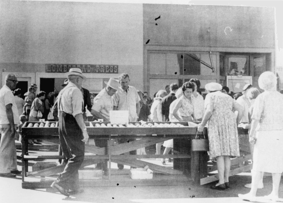 The Redmond Potato Show in 1912 and in the 1960s. For roughly half a century, much of the Central Oregon Irrigation District\u2019s water fed potato farms, and those potatoes fed the West Coast. Local high schoolers were excused from school for a week to help with a harvest that filled as many as 20 rail cars a day in the 1950s. Deschutes County Historical Society