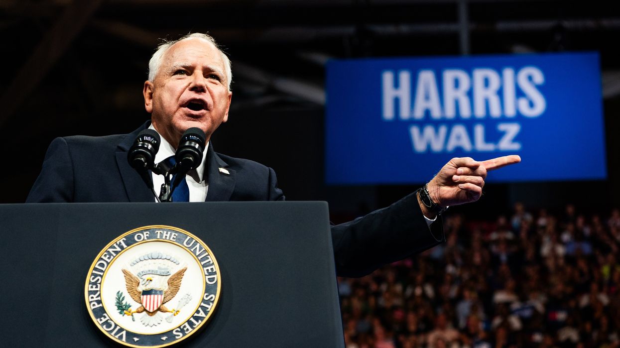 Tim Walz speaking at a rally