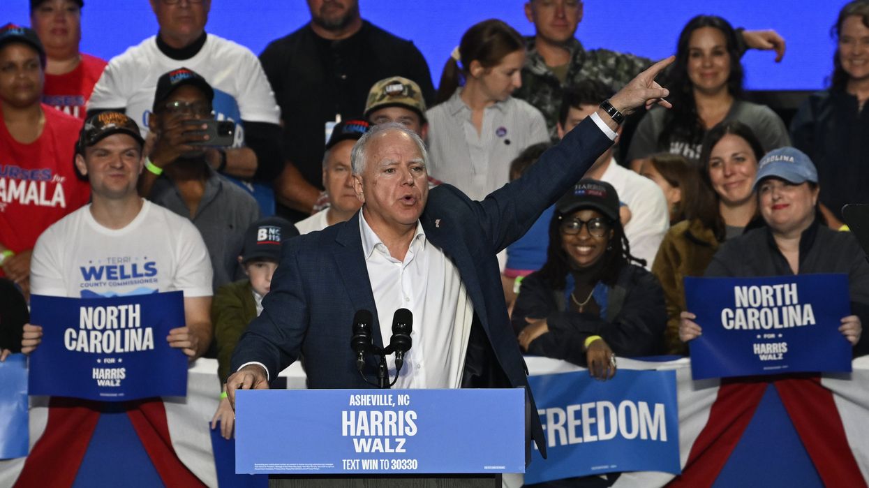 Tim Walz speaking at a rally