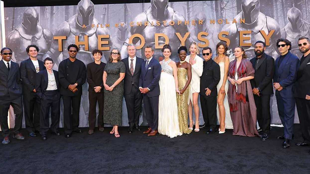 Travis Scott, Benny Safdie, Elliot Page, Corey Hawkins, Tom Holland, Emma Thomas, Christopher Nolan, Matt Damon, Anne Hathaway, Lupita Nyong'o, Charlize Theron, John Leguizamo, Zendaya, Samantha Morton, Himesh Patel, Jon Bernthal, and Logan Marshall-Green attend the premiere of "The Odyssey" presented by Universal Pictures on July 14, 2026 in New York City.
