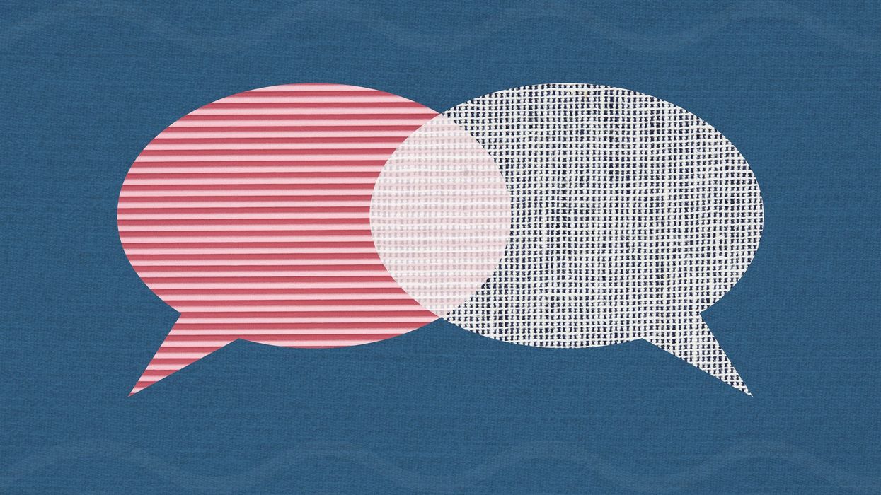 Two speech bubbles overlapping each other.