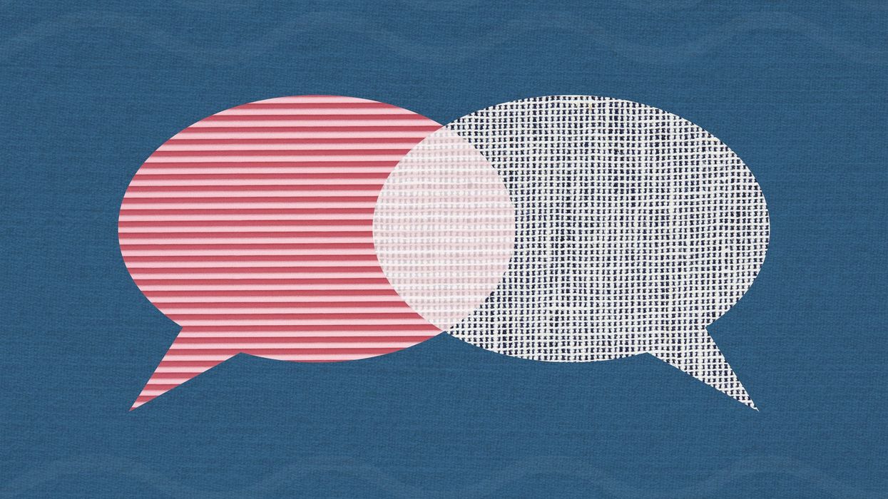 Two speech bubbles overlapping each other.