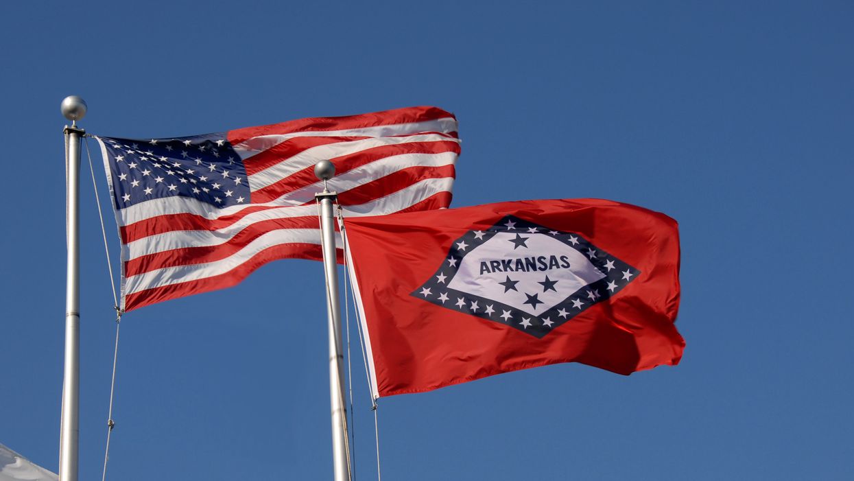 U.S. and Arkansas flags