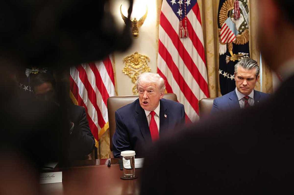 U.S. President Donald Trump speaks during a meeting of the Cabinet in the Cabinet Room of the White House