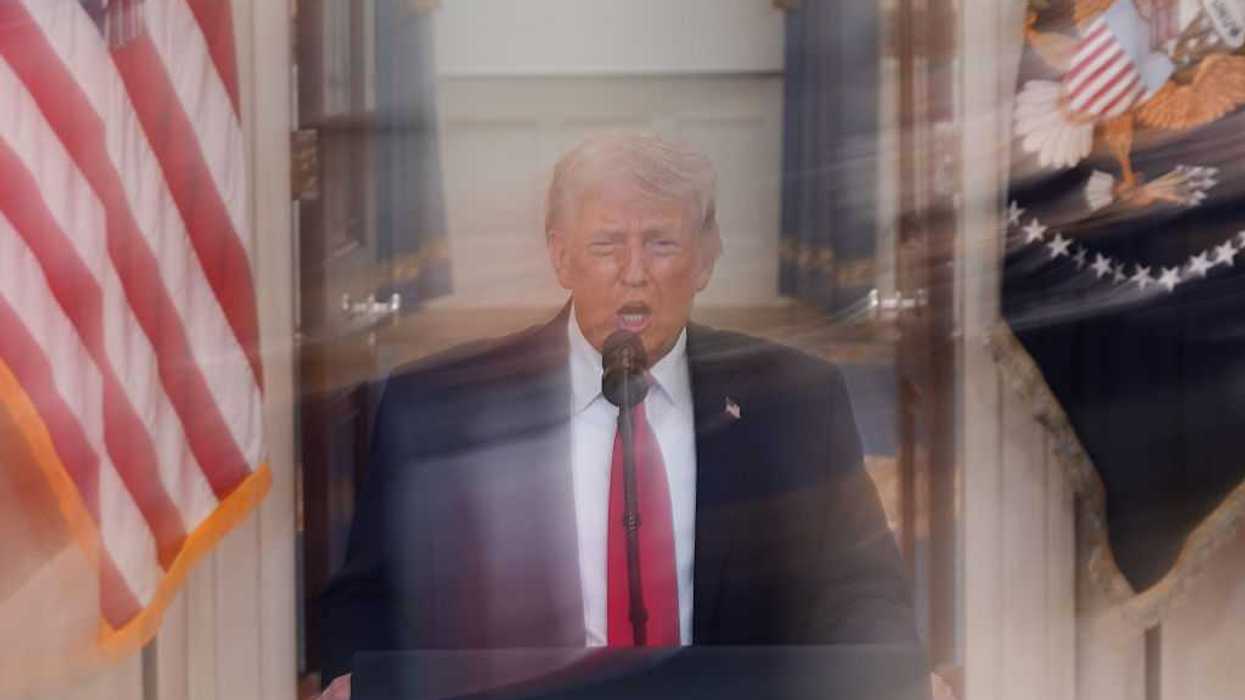 U.S. President Donald Trump speaks from the Cross Hall of the White House on April 1, 2026 in Washington, DC.