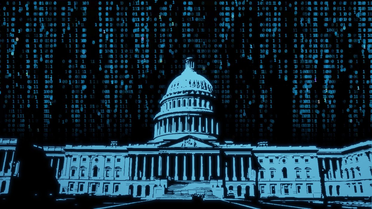US Capitol surrounded by digital code
