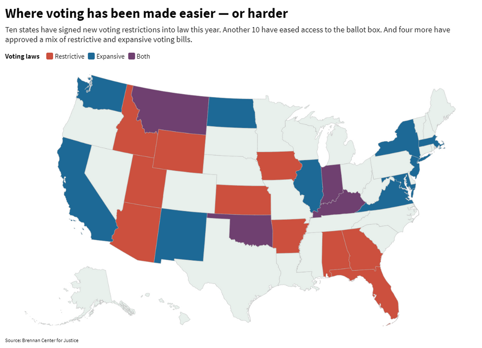 US states where voting has been made easier - or harder