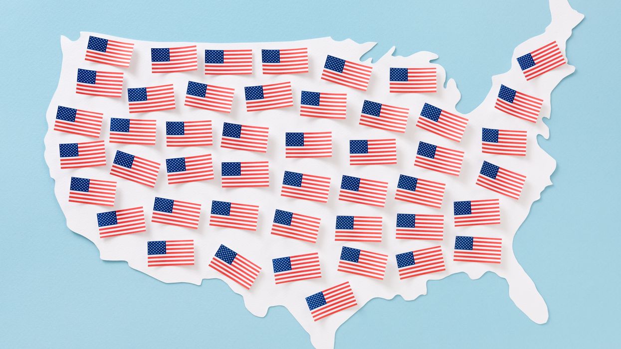 USA map with flags
