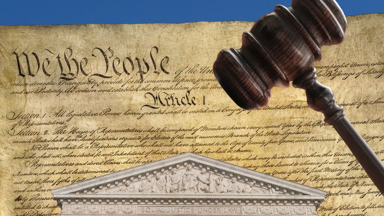 USA, Washington DC, Supreme Court building and Declaration of Independence and gavel