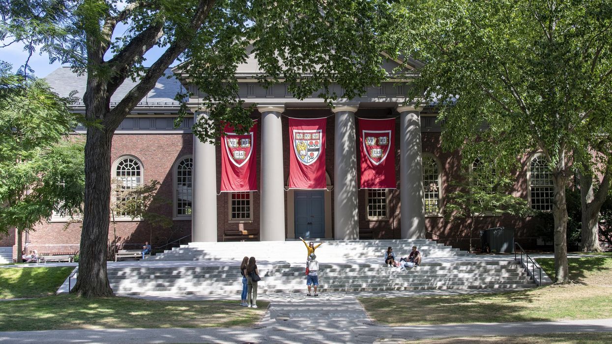 View over Harvard Yard of Harvard University.