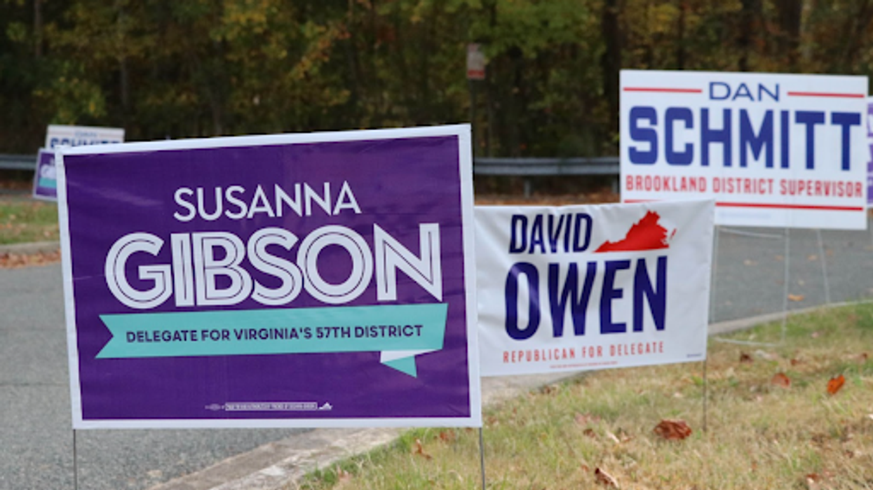 Virginia elections signs for Susanna Gibson, David Owen and Dan Schmitt