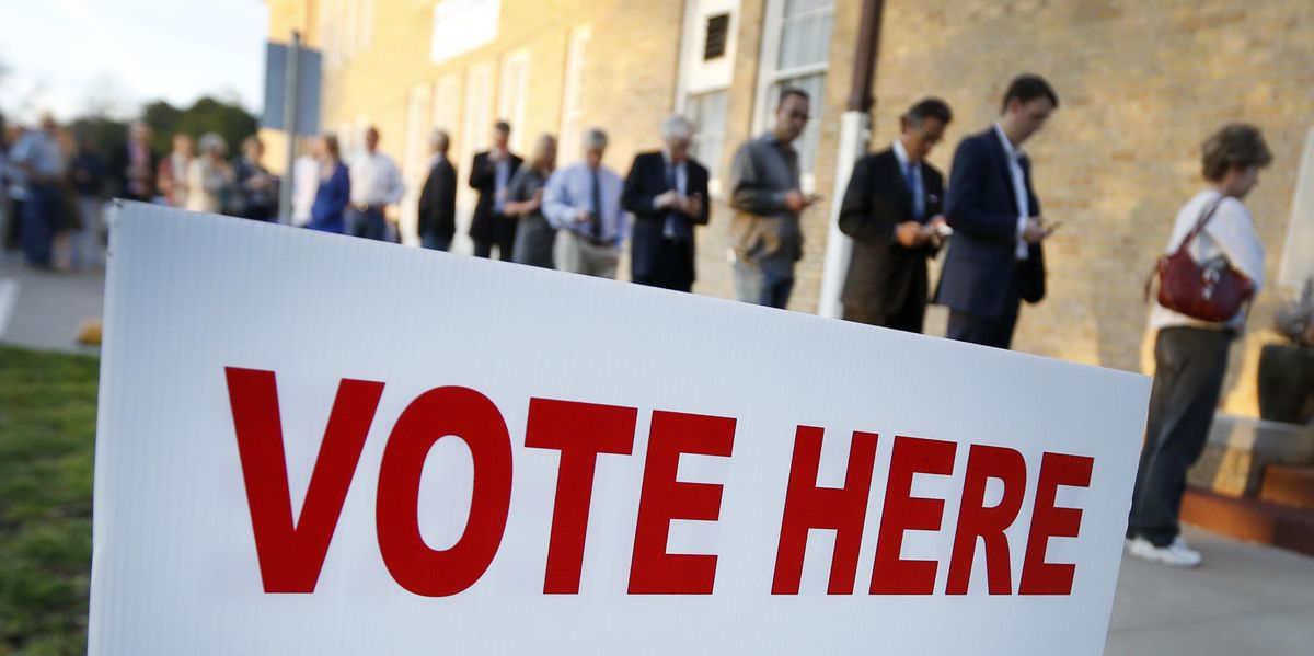 Voters in line for a primary election