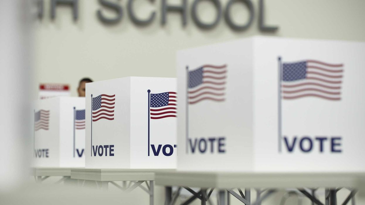 Voting booths in a high school.