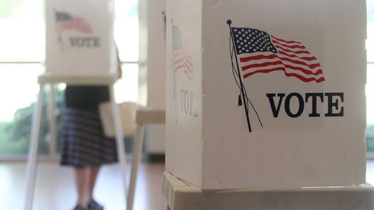 Voting booths stand ready for use in a U.S. election.