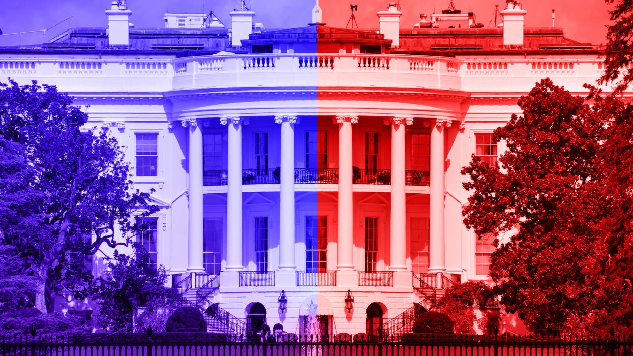 White House split into red and blue halves