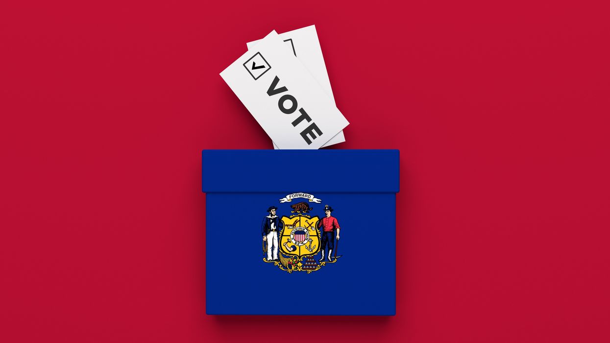Wisconsin election vote box on red color background