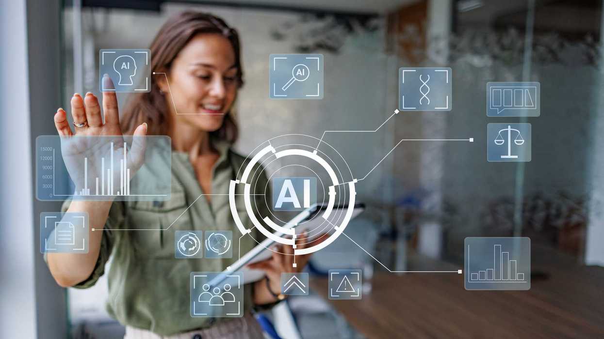 Young adult woman accessing artificial intelligence